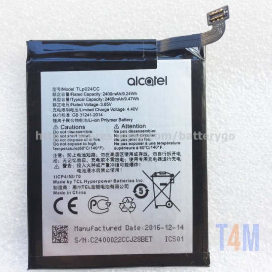 BATERIA ALCATEL ONE TOUCH BRILHO LITE, OT-5080X, ALCATEL A3, 5046D, INTELIGENTE N8 VFD610 TLP024C1, TLP024C2, TLP024CJ  